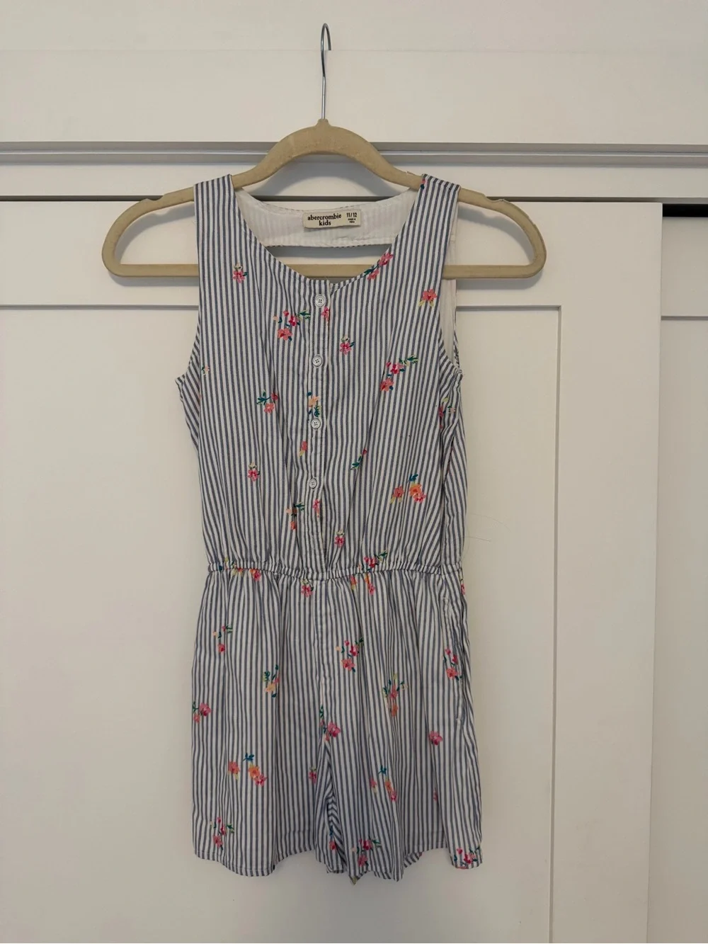 abercrombie kids Blue and White Striped Floral Button-Front One-Piece